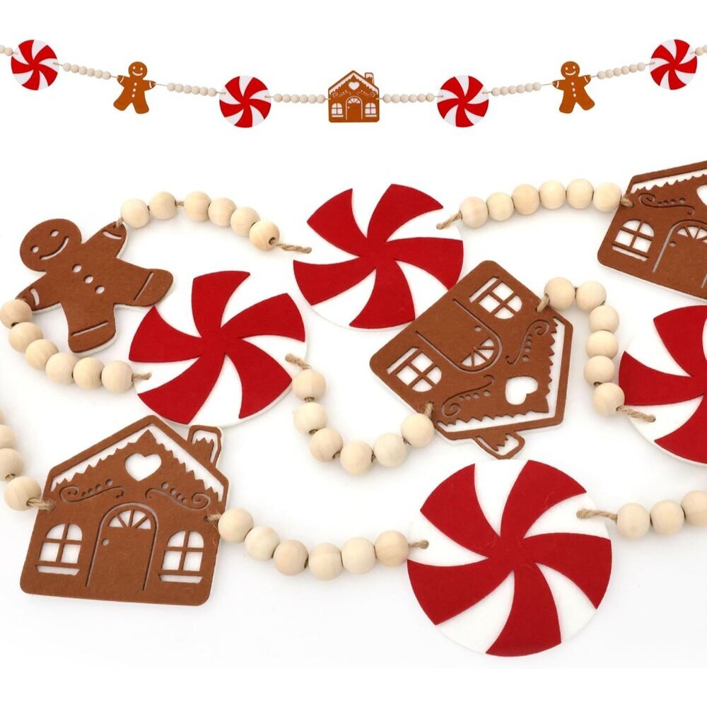 5.9FT Gingerbread Garland Christmas Decoration for Mantle, Xmas Gingerbread Man